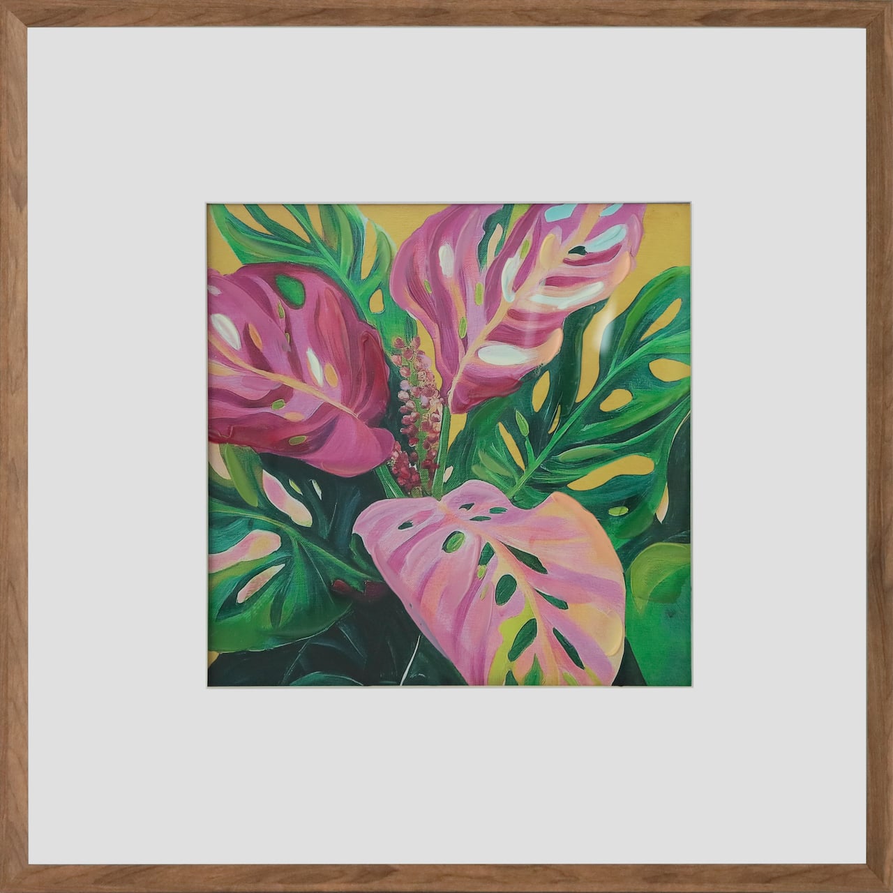 20" x 20" Pink Monstera Leaf Wall Décor in Woodgrain Frame by Ashland®